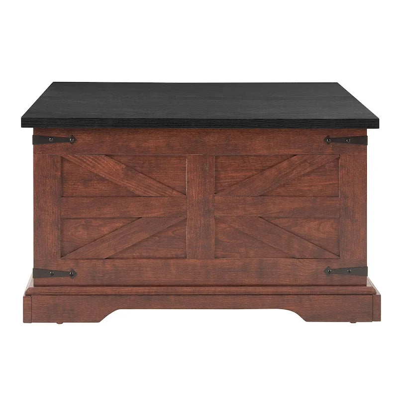 Table basse de ferme, Table basse carrée en bois avec compartiment de rangement