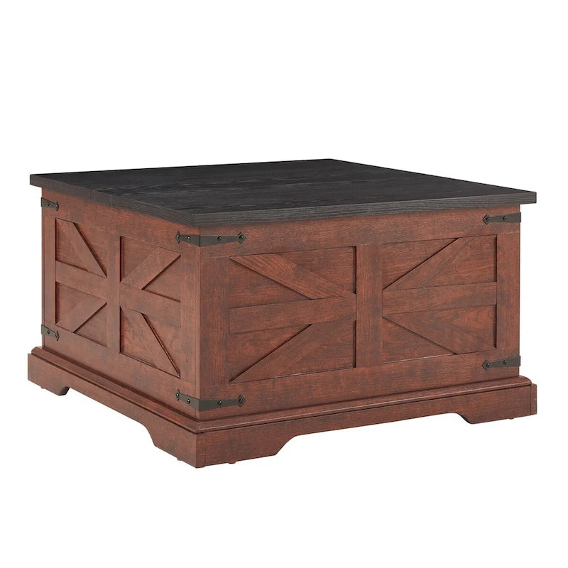 Table basse de ferme, Table basse carrée en bois avec compartiment de rangement