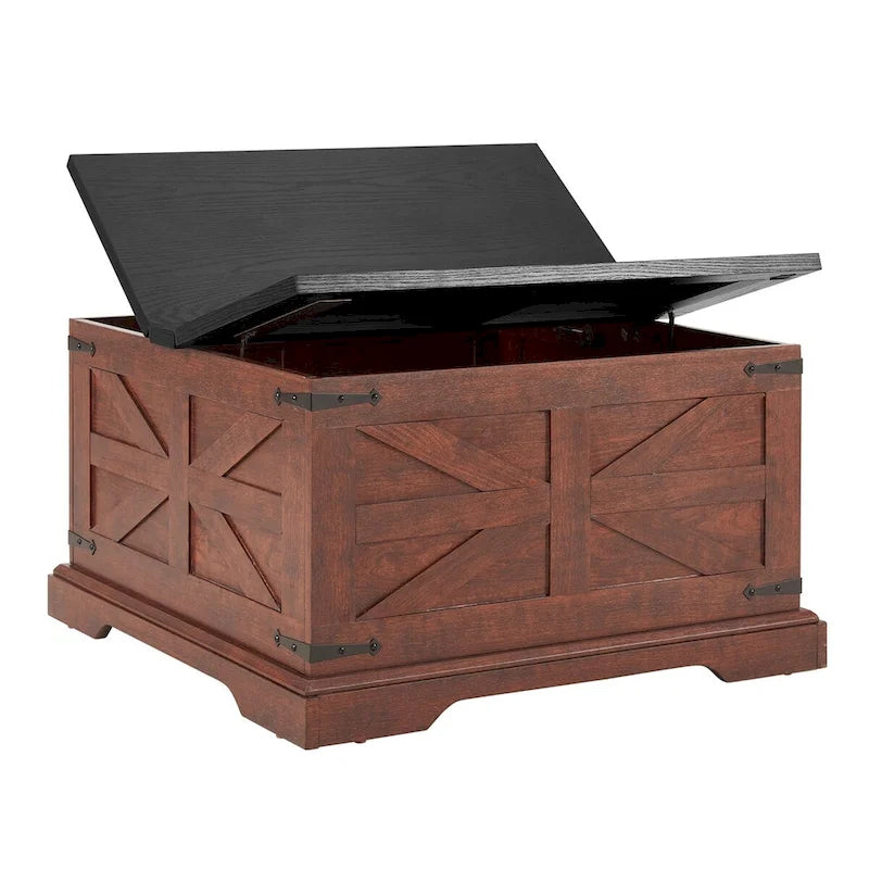 Table basse de ferme, Table basse carrée en bois avec compartiment de rangement