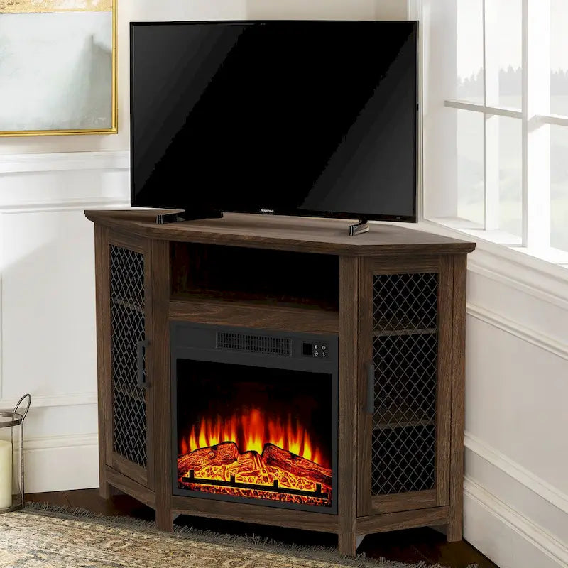 45 Meubles TV Cheminée Électrique Industriels avec 2 Portes en Maille Métallique et Télécommande