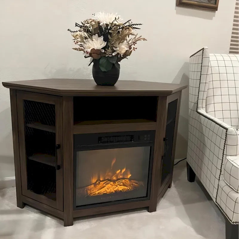 45 Meubles TV Cheminée Électrique Industriels avec 2 Portes en Maille Métallique et Télécommande
