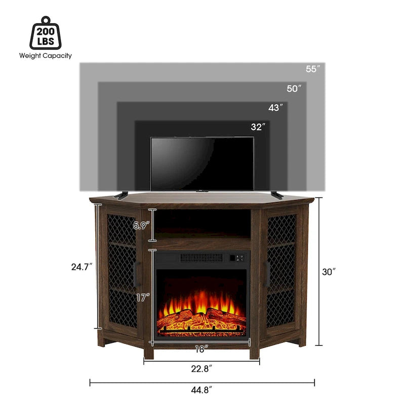 45 Meubles TV Cheminée Électrique Industriels avec 2 Portes en Maille Métallique et Télécommande