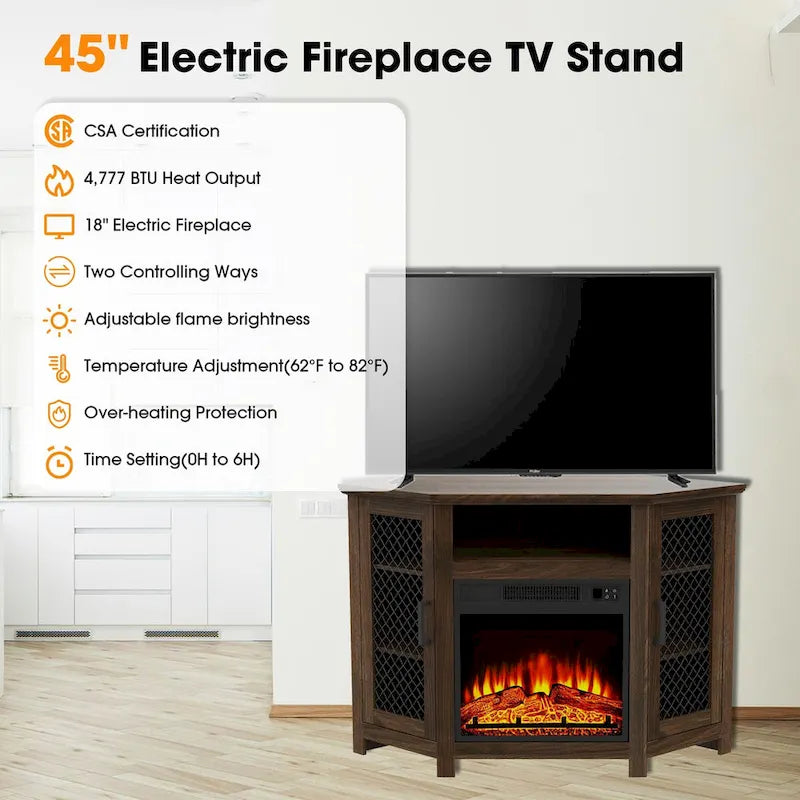 45 Meubles TV Cheminée Électrique Industriels avec 2 Portes en Maille Métallique et Télécommande