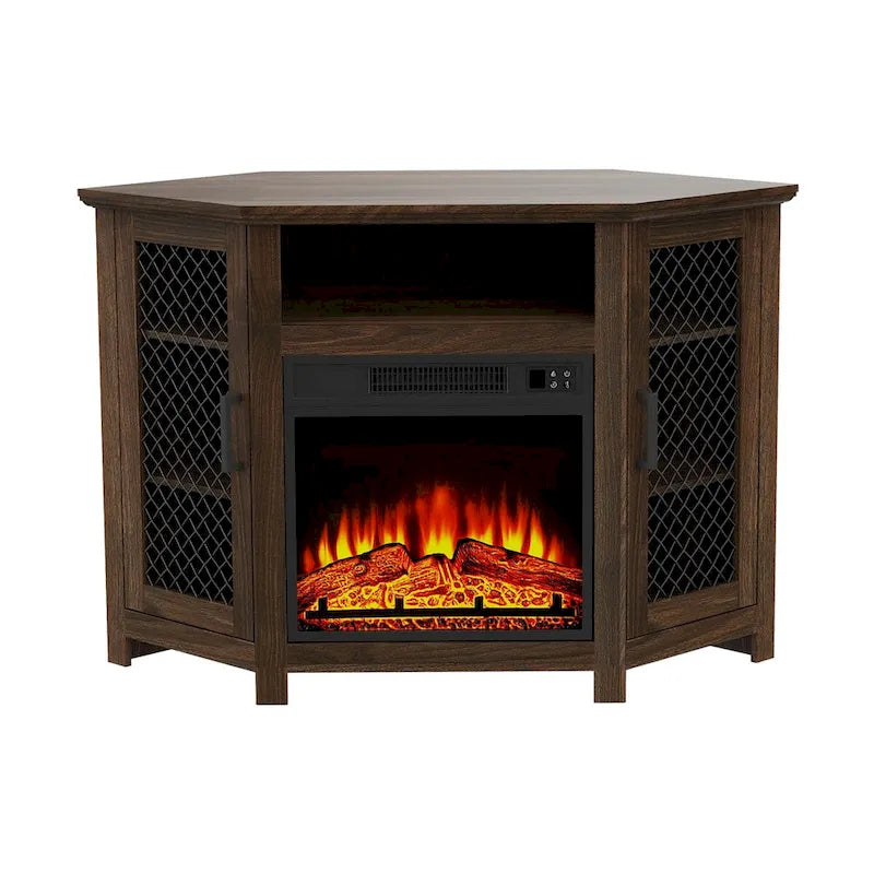 45 Meubles TV Cheminée Électrique Industriels avec 2 Portes en Maille Métallique et Télécommande