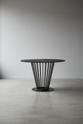 47 Inch Dining Table, Round Top, Modern Black Iron Metal Pedestal Base