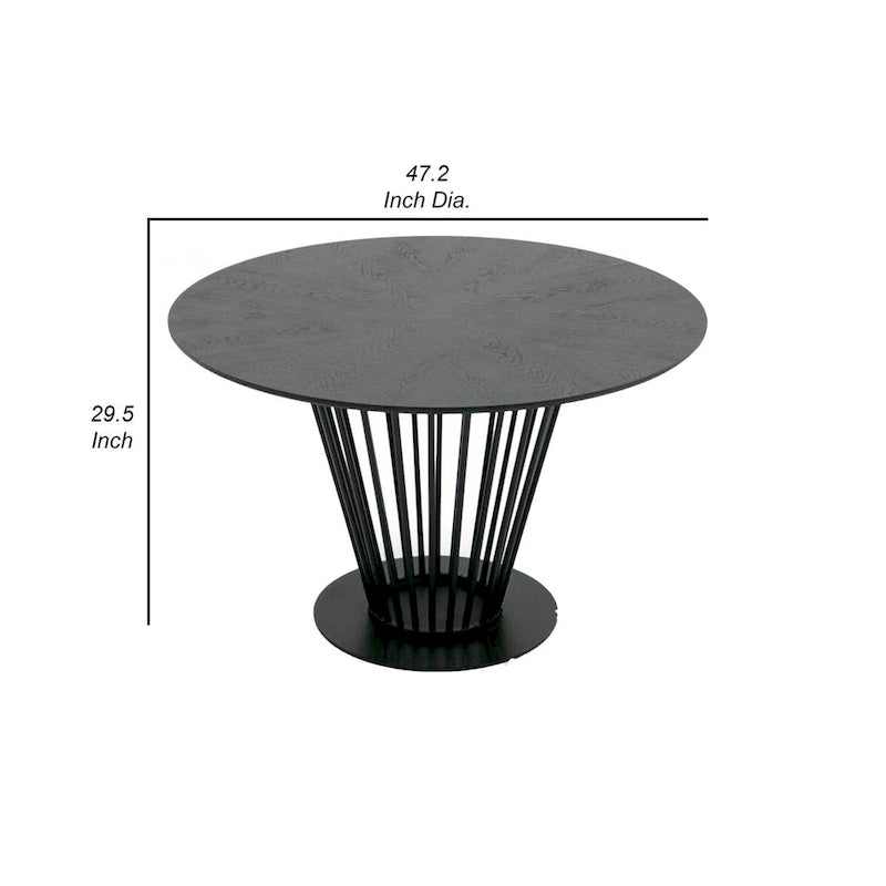 Table de salle à manger de 47 pouces, plateau rond, piètement moderne en métal de fer noir