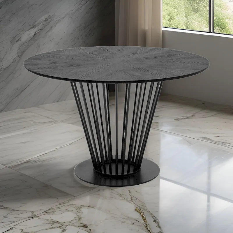 Table de salle à manger de 47 pouces, plateau rond, piètement moderne en métal de fer noir