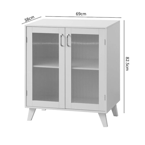 Meuble de salle de bain à 2 portes vitrées, organisateur de rangement moderne blanc avec étagère réglable - 27 L x 32 H x 15 P